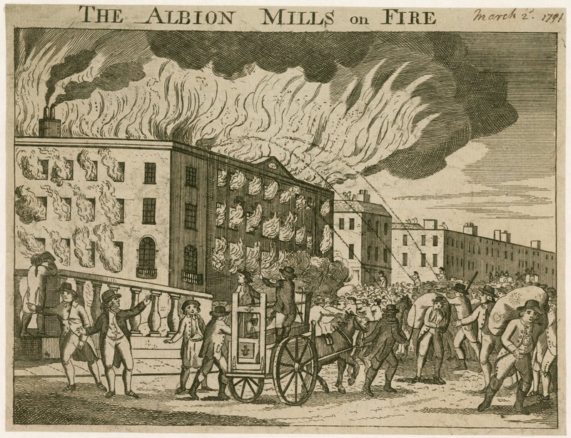 Albion-møllerne i brand af English School