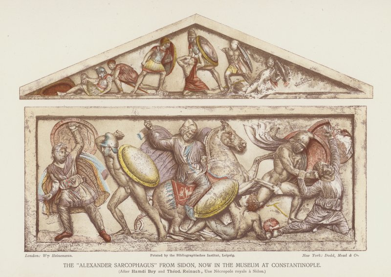 "Alexander Sarcophagus" fra Sidon (farve litho) af English School