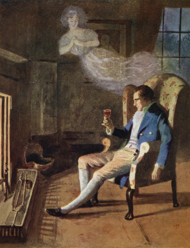 Ungkarlens juleaften (farve litho) af English School