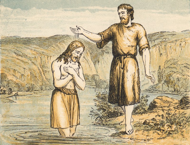 Jesu dåb (farvet indgravering) af English School