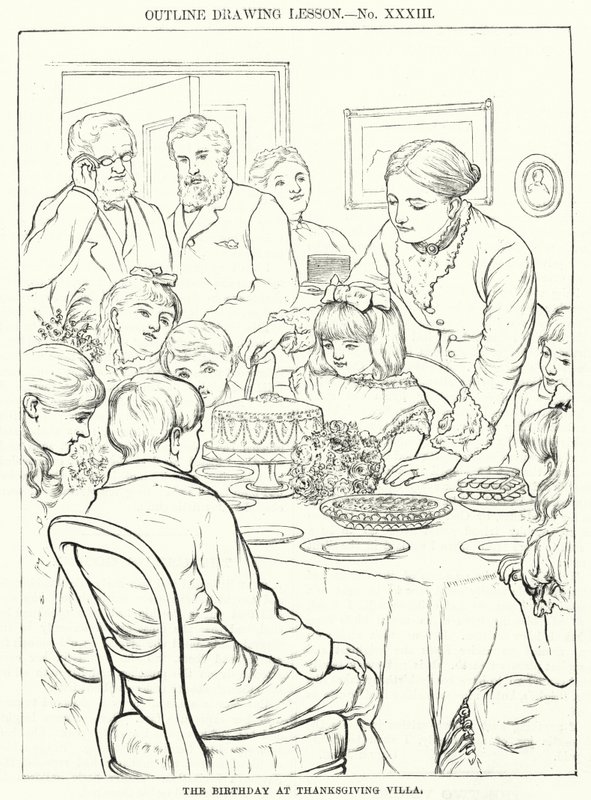 Fødselsdagen i Thanksgiving Villa (gravering) af English School