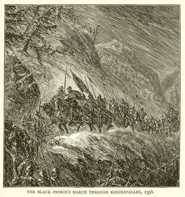 De sorte prinser går gennem Roncesvalles, 1356 af English School