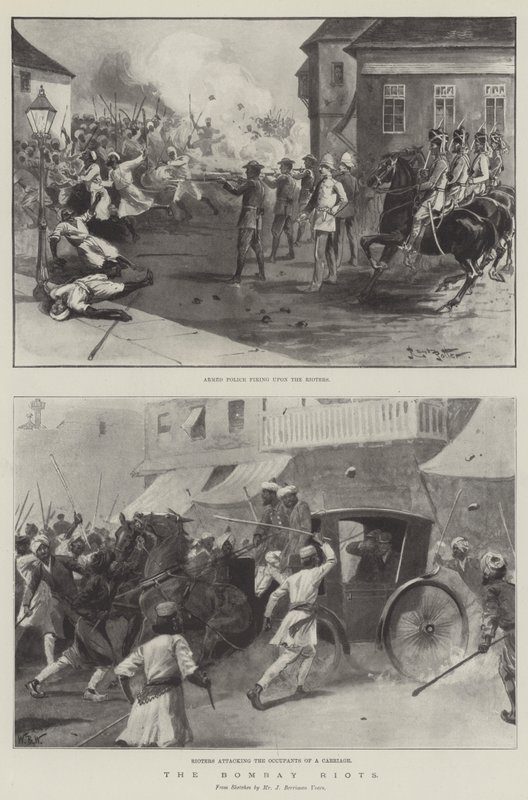The Bombay Riots (litho) af English School