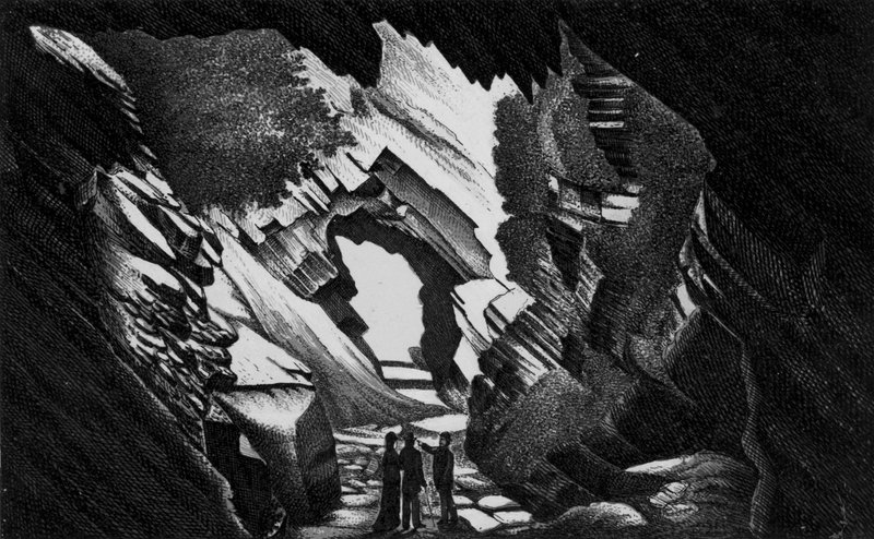 The Briary Cave, Watermouth (litho) af English School