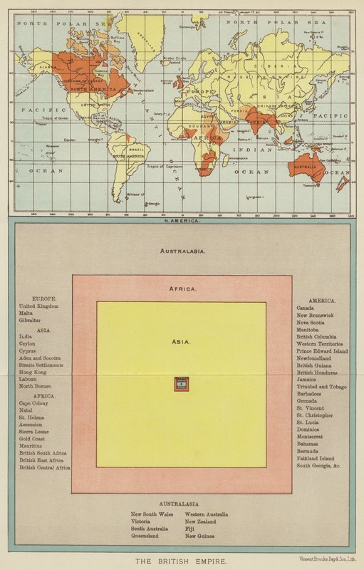 Det britiske imperium (farvelitografi) af English School