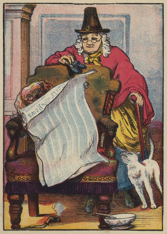 Hunden læser nyhederne (farvelitografi) af English School
