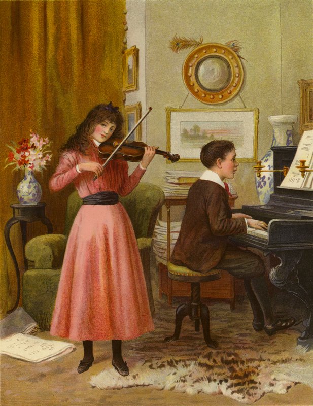 The Duet (farvelitografi) af English School