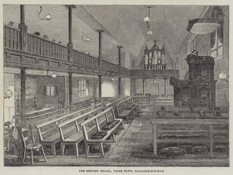 Det engelske kapel, Upper Town, Boulogne-sur-Mer (gravering) af English School