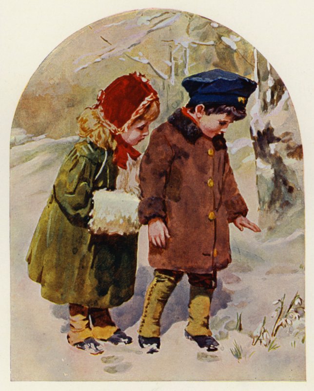 Den første vintergæk (farve litho) af English School