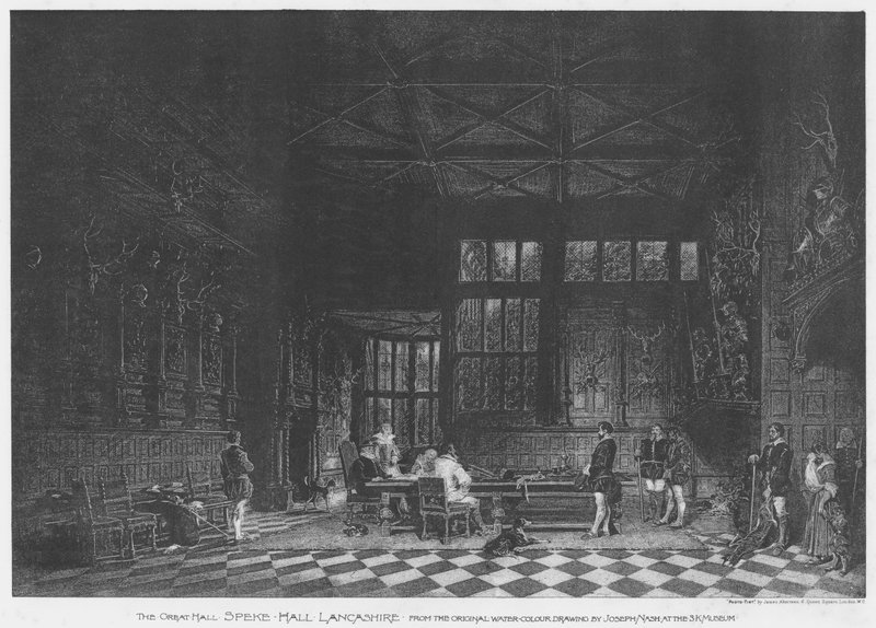 The Great Hall, Speke Hall, Lancashire (litho) af English School