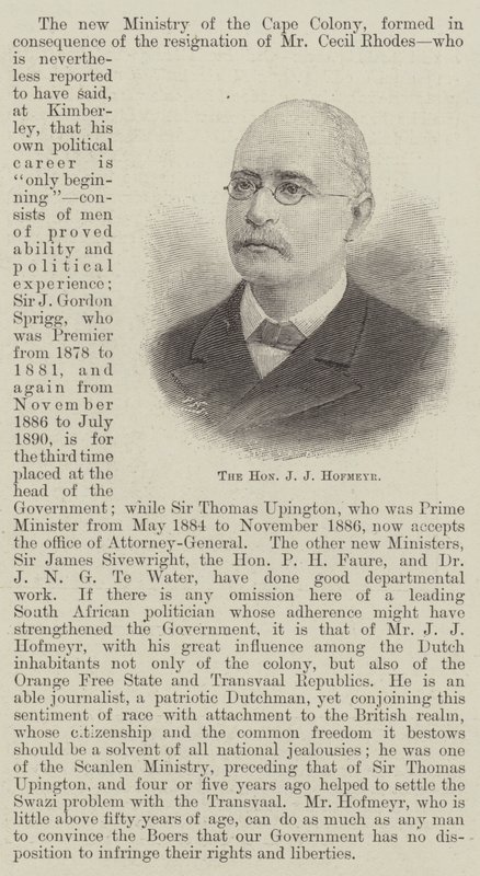 Den ærede J J Hofmeyr (gravering) af English School