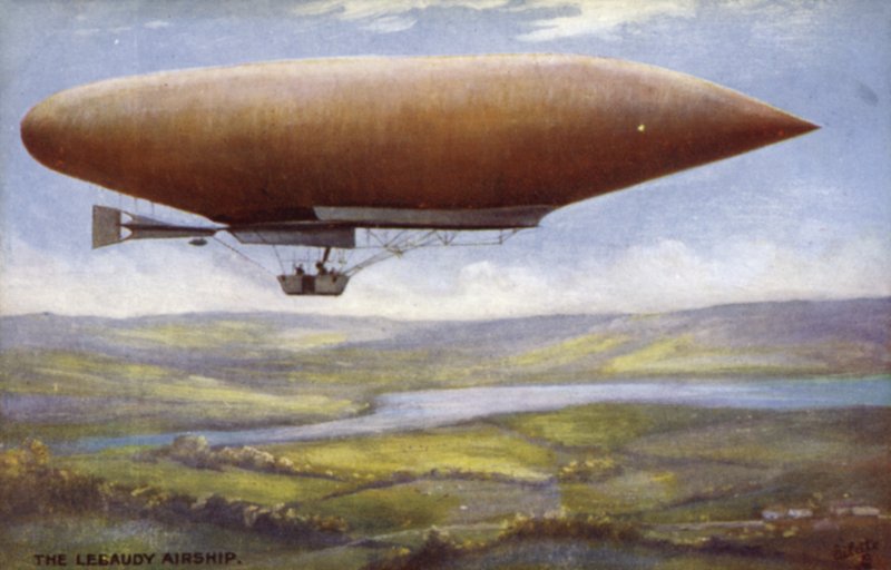 Lebaudy luftskib (farve litho) af English School