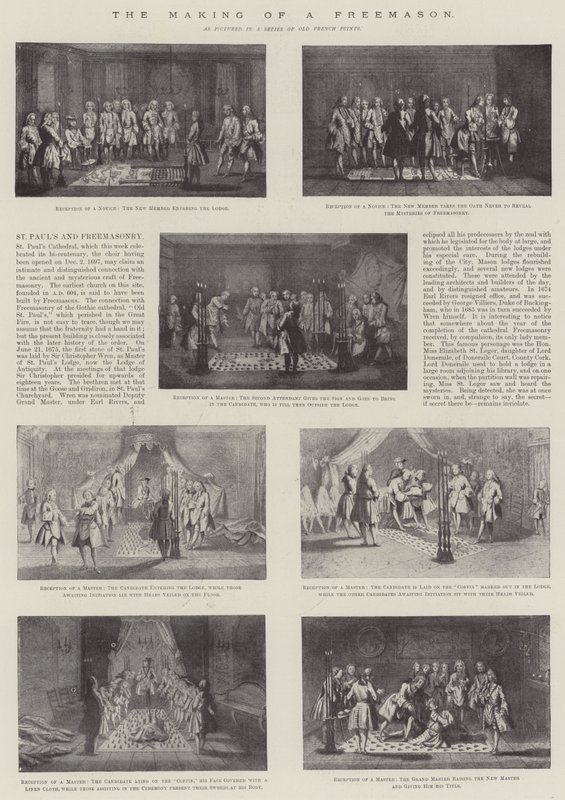 Fremstillingen af en frimurer (litho) af English School