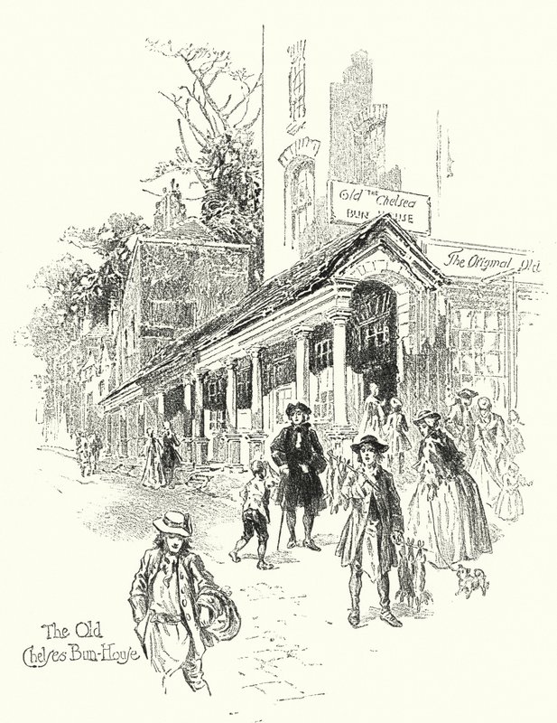 Det gamle Chelsea Bun-House (litho) af English School