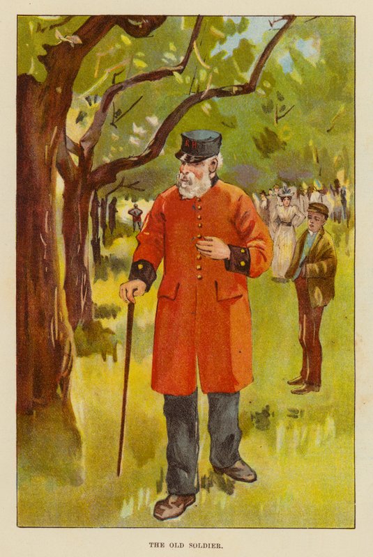 Den gamle soldat (farve litho) af English School