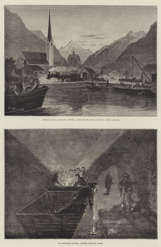 St Gothard Railway Tunnel (gravering) af English School