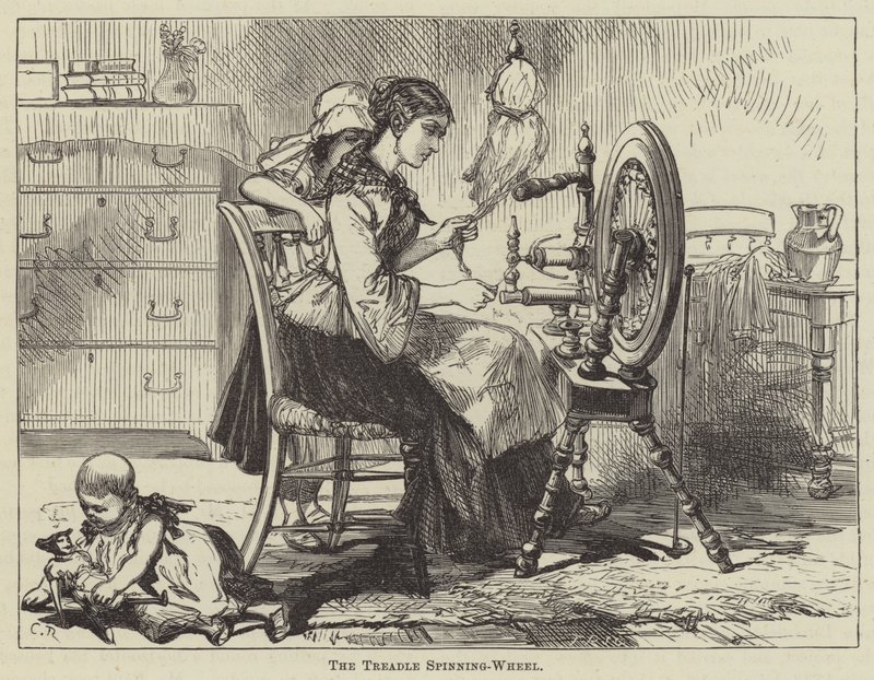 The Treadle Spinning-Wheel (gravering) af English School