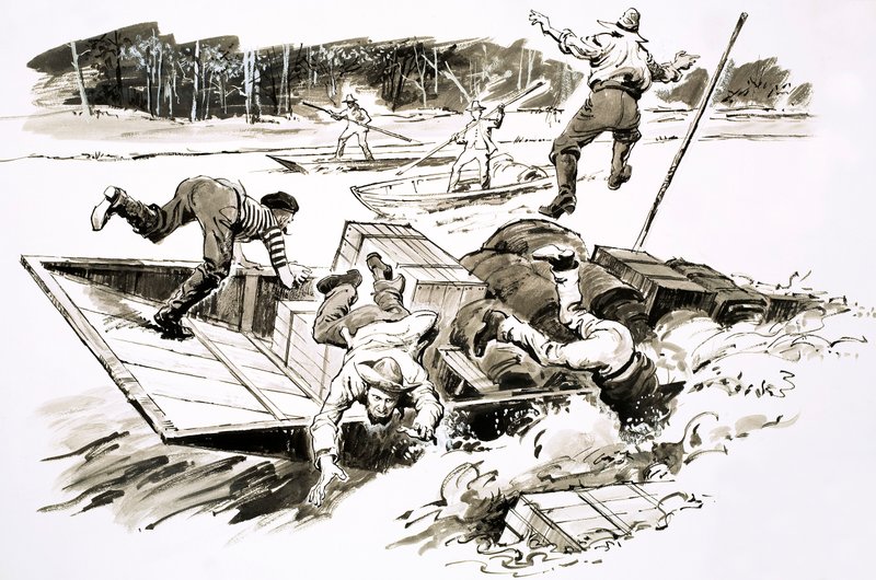 The Treasure-Hunters: Klondike Stampede (gouache på papir) af English School