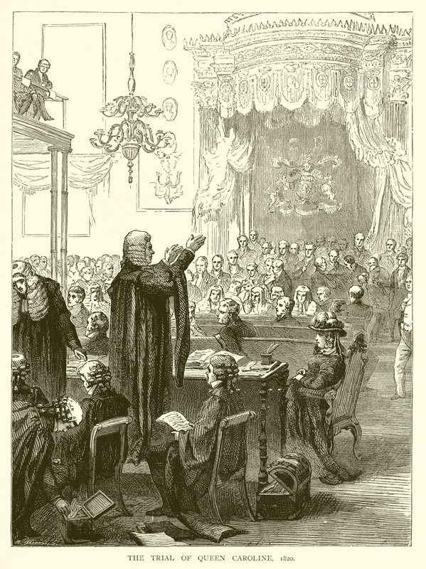 Retssagen mod dronning Caroline, 1820 af English School