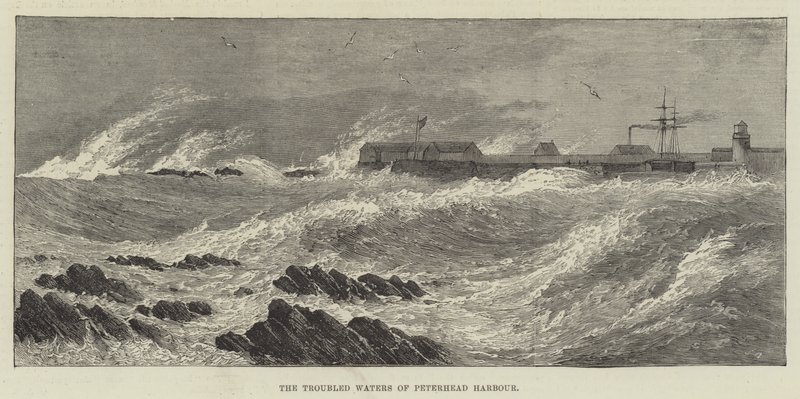 Peterhead Harbors urolige vand (gravering) af English School