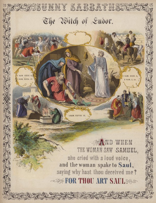 The Witch of Endor (farvet gravering) af English School