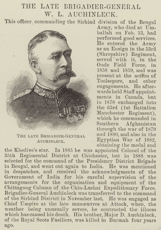 Den afdøde brigadegeneral W L Auchinleck (gravering) af English School