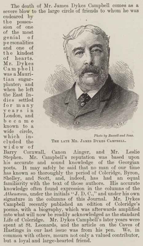 Den afdøde hr. James Dykes Campbell (gravering) af English School