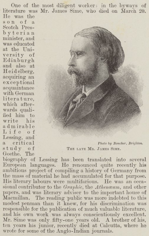 Den afdøde hr. James Sime (gravering) af English School