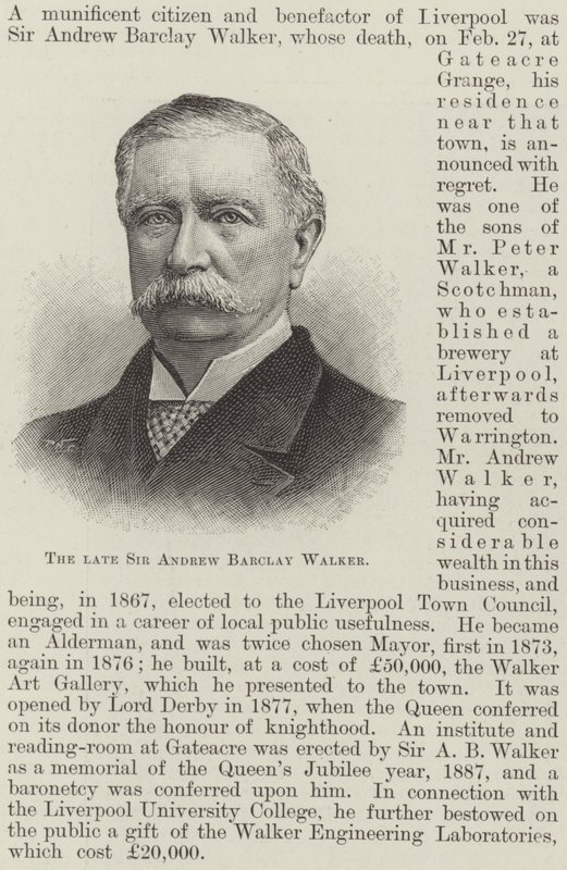 Den afdøde Sir Andrew Barclay Walker (gravering) af English School