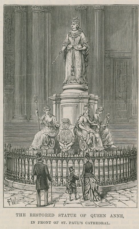 Den restaurerede statue af dronning Anne af English School