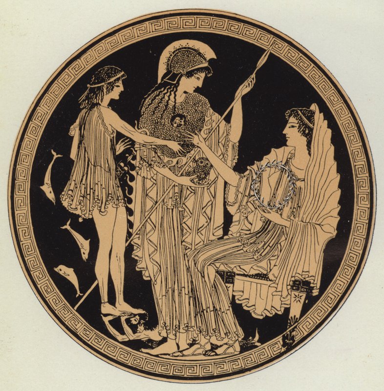 Theseus bragte foran Amphitrite (farve litho) af English School