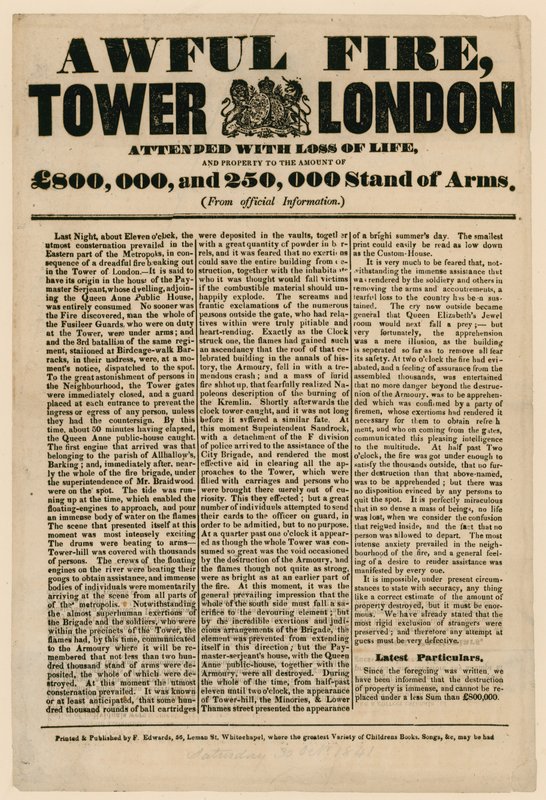 Tower of London Fire, 1841 af English School