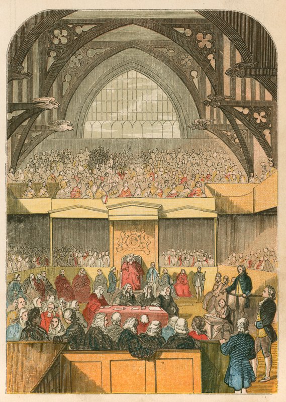 Retssagen mod Warren Hastings i Westminster Hall af English School