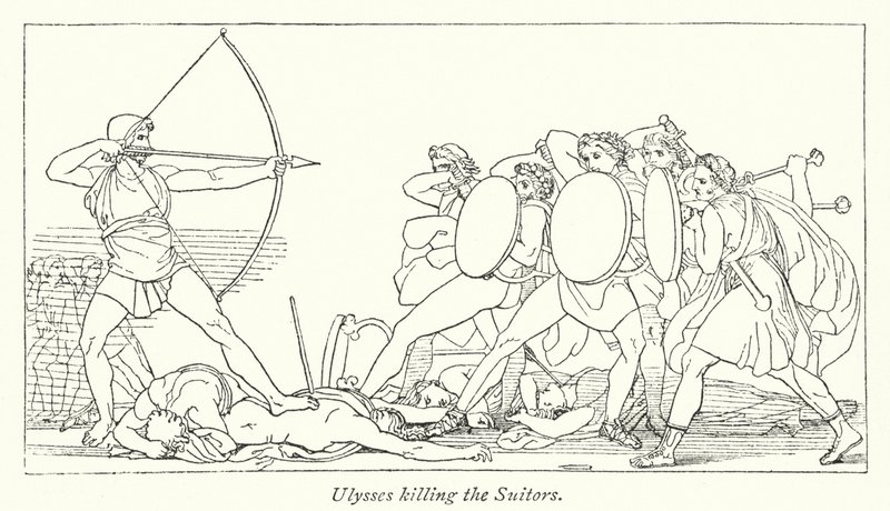 Ulysses dræber bejlerne (litho) af English School