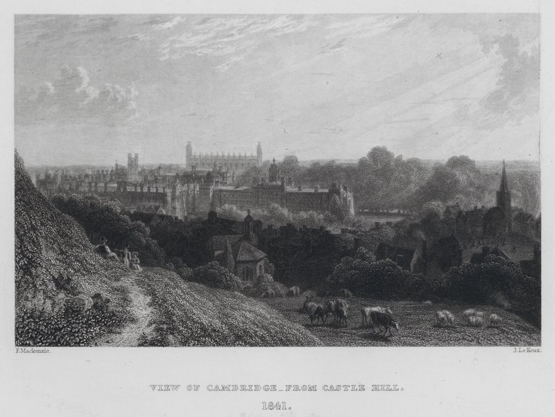 Udsigt over Cambridge, fra Castle Hill (gravering) af English School