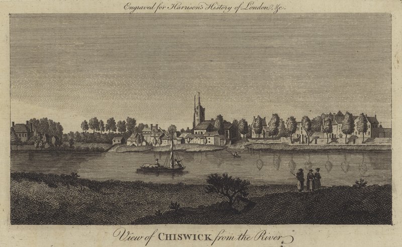 Udsigt over Chiswick fra floden (gravering) af English School
