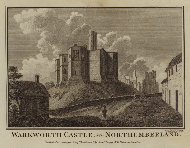 Warkworth Castle, i Northumberland (gravering) af English School