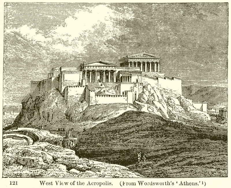 Vestudsigt over Akropolis af English School
