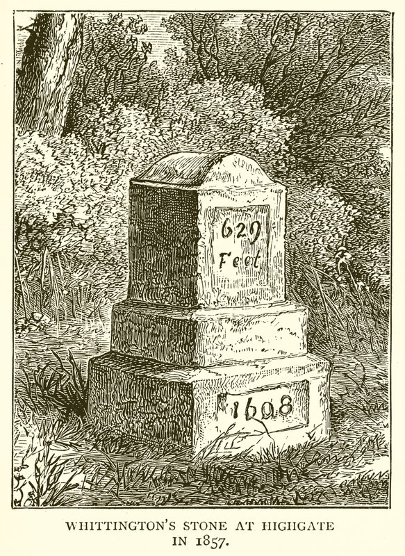 Whittingtons Stone ved Highgate i 1857 af English School