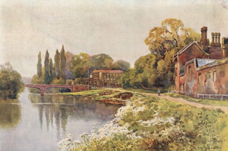 På Hampton Court (farve litho) af Ernest William Haslehust
