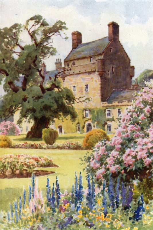 Bemersyde House (farve litho) af Ernest William Haslehust