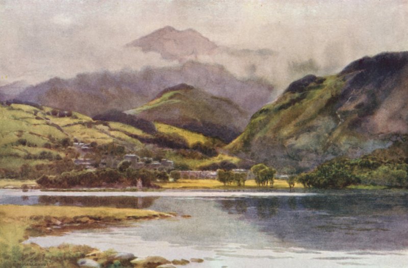 Coniston Lake (farve litho) af Ernest William Haslehust