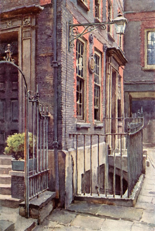 Dr. Johnsons hus (farve litho) af Ernest William Haslehust