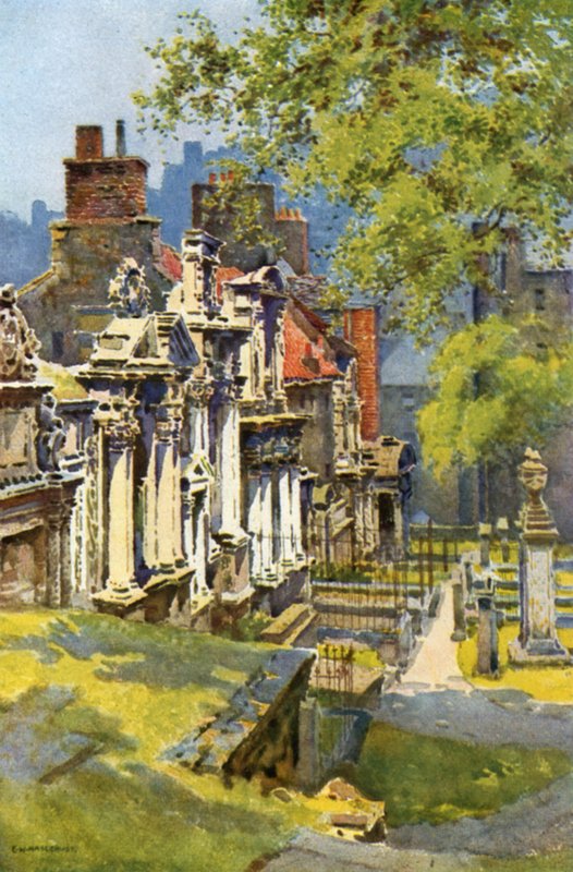 Greyfriars Churchyard (farve litho) af Ernest William Haslehust