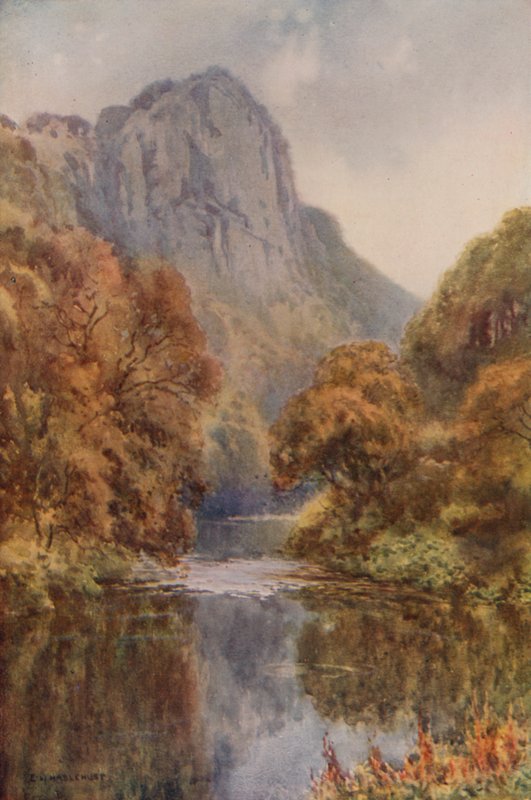 High Tor, Matlock (farve litho) af Ernest William Haslehust