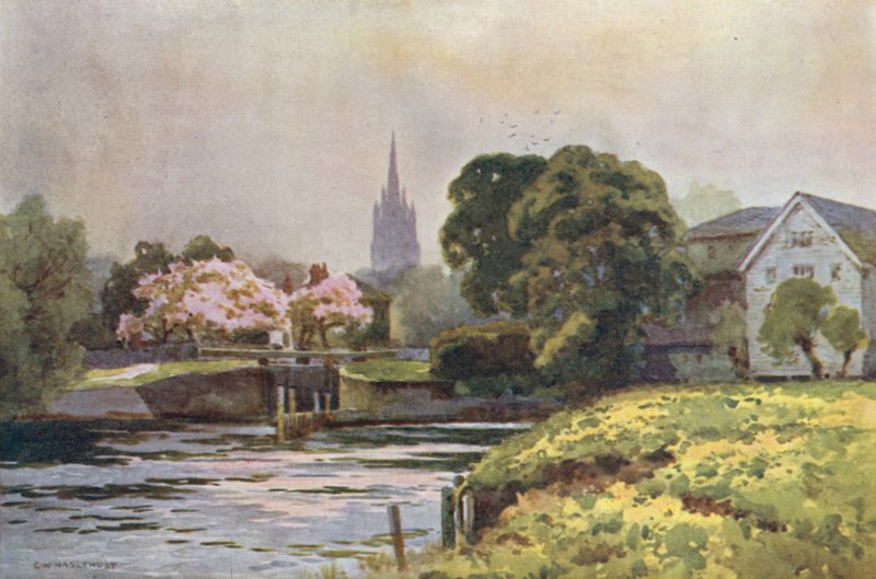 Marlow Lock (farve litho) af Ernest William Haslehust