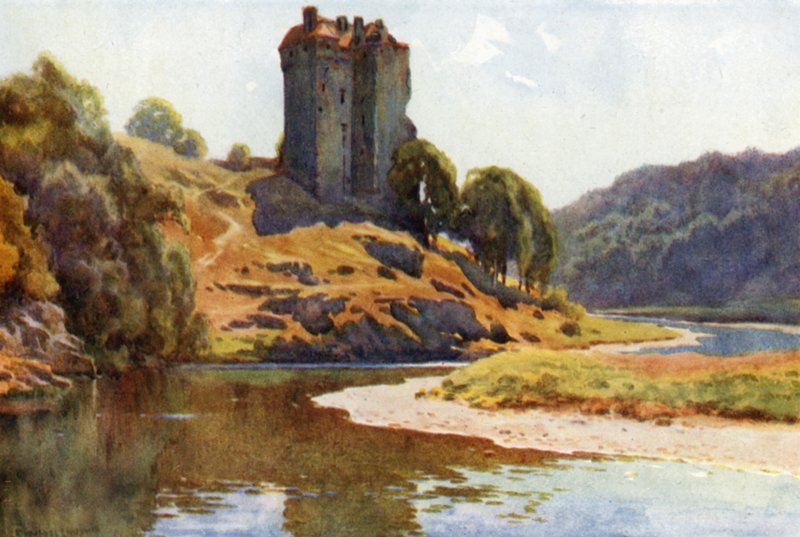 Neidpath Castle (farve litho) af Ernest William Haslehust