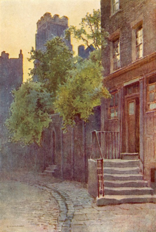Old Barrack Yard, Belgravia (farve litho) af Ernest William Haslehust