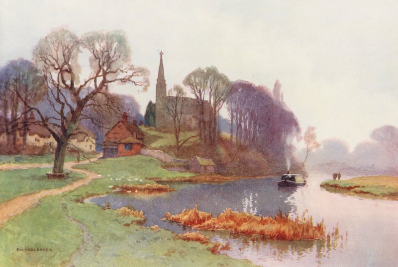 Themsen: Clifton Hampden (farvelitografi) af Ernest William Haslehust