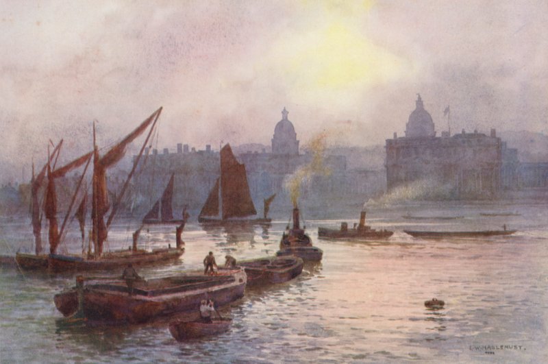 Themsen: Greenwich (farvelitografi) af Ernest William Haslehust